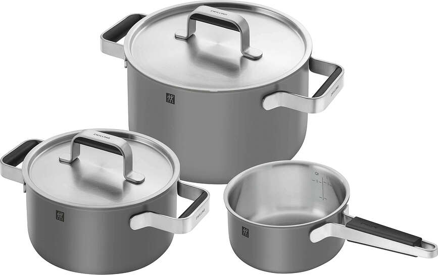 Pure Batterie de cuisine, avec 2 couvercles, grise, Set 5 pièces
