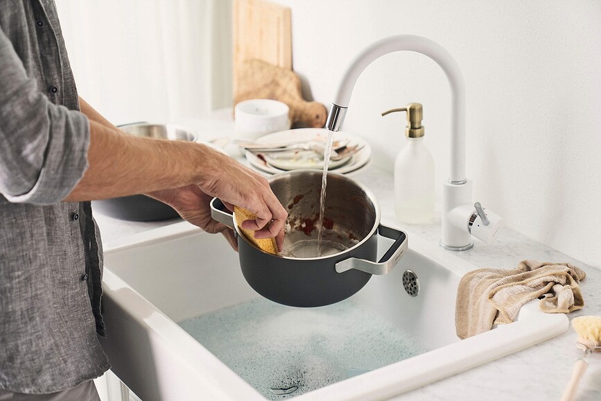 Pure Batterie de Cuisine avec casserole et 2 couvercles, crème, Set 5 pièces