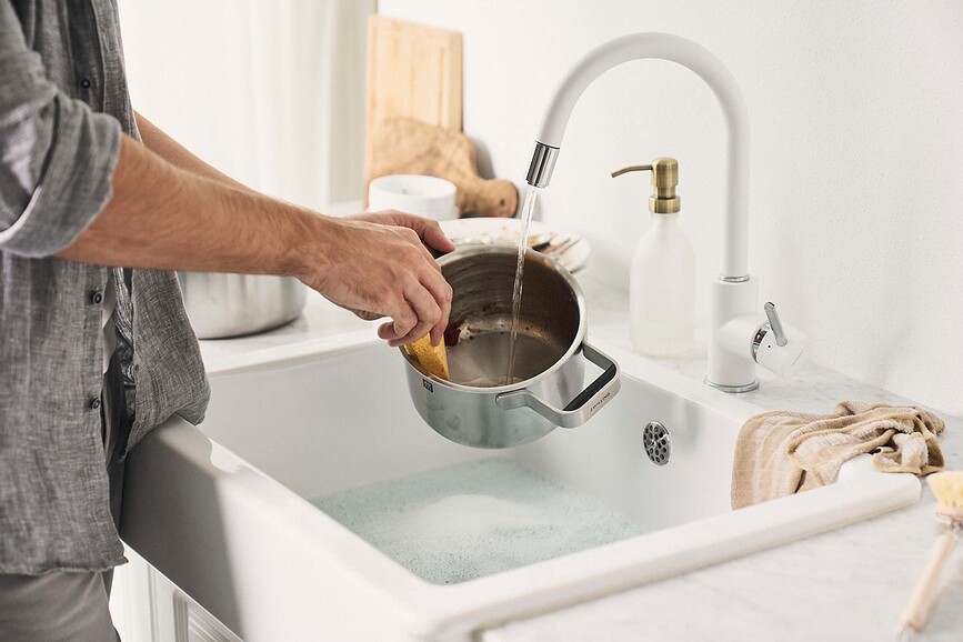Pure Batterie de Cuisine avec casserole et 2 couvercles, crème, Set 5 pièces