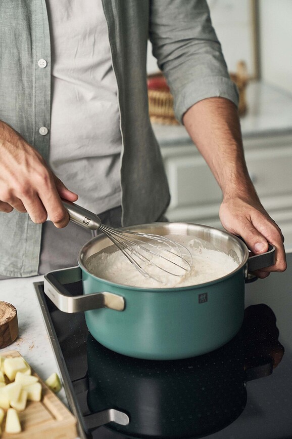 Pure Batterie de Cuisine avec casserole et 2 couvercles, crème, Set 5 pièces