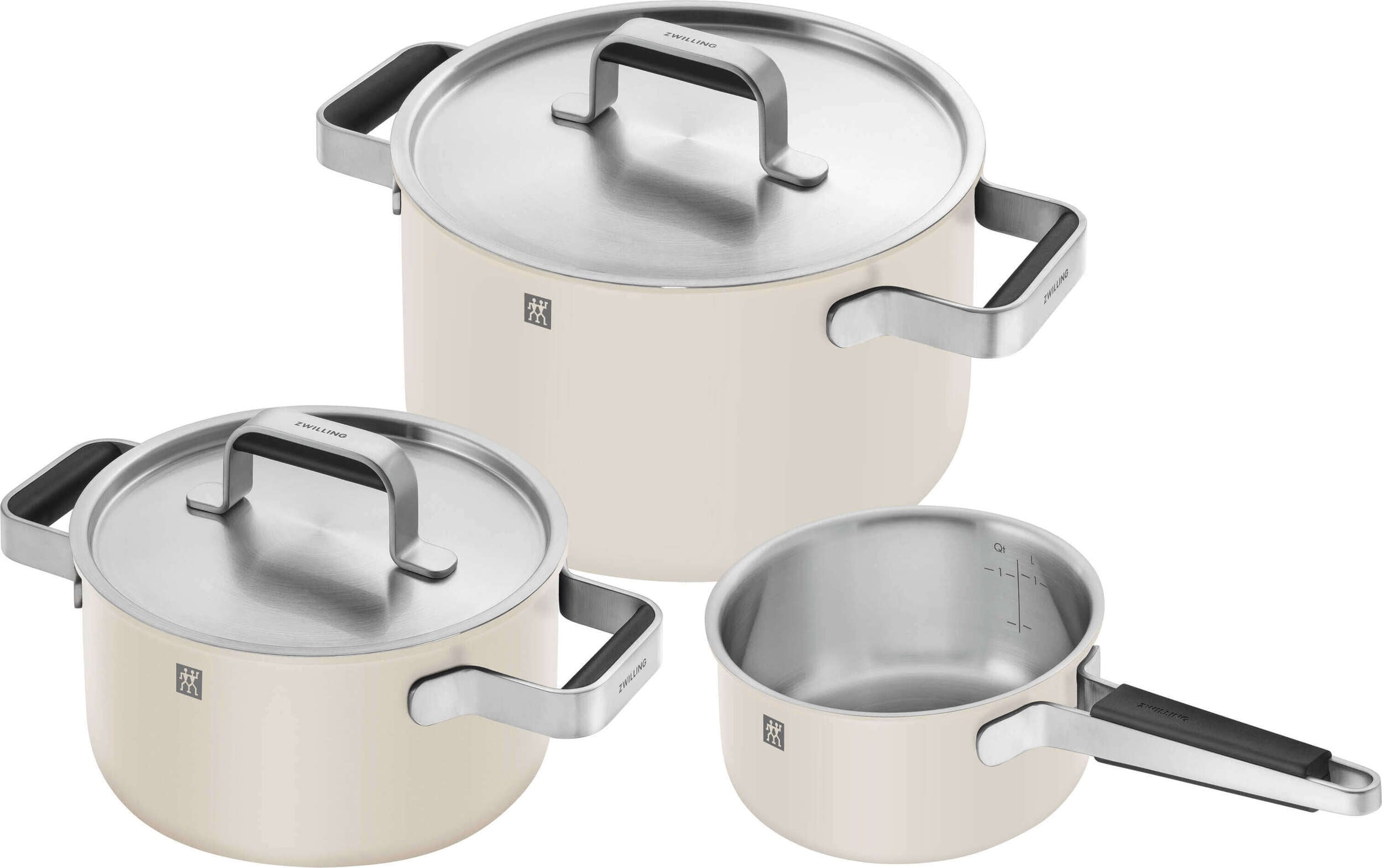 Pure Topf-Set mit Stieltopf und 2 Deckeln, cremefarben, 5 tlg.