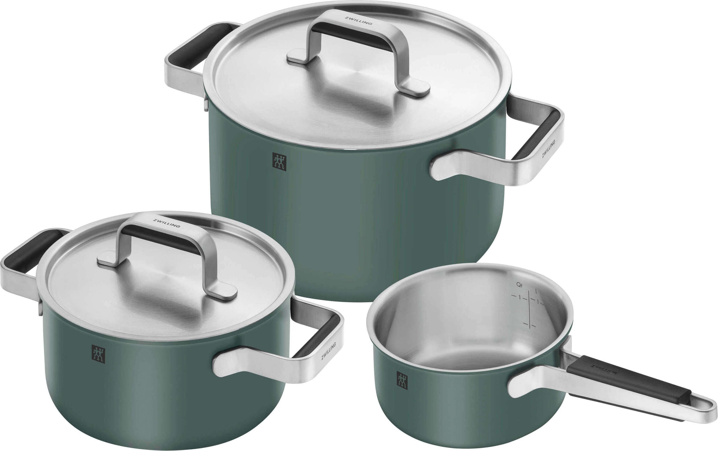 Pure Topf-Set mit Stieltopf und 2 Deckeln, grün, 5-teilig