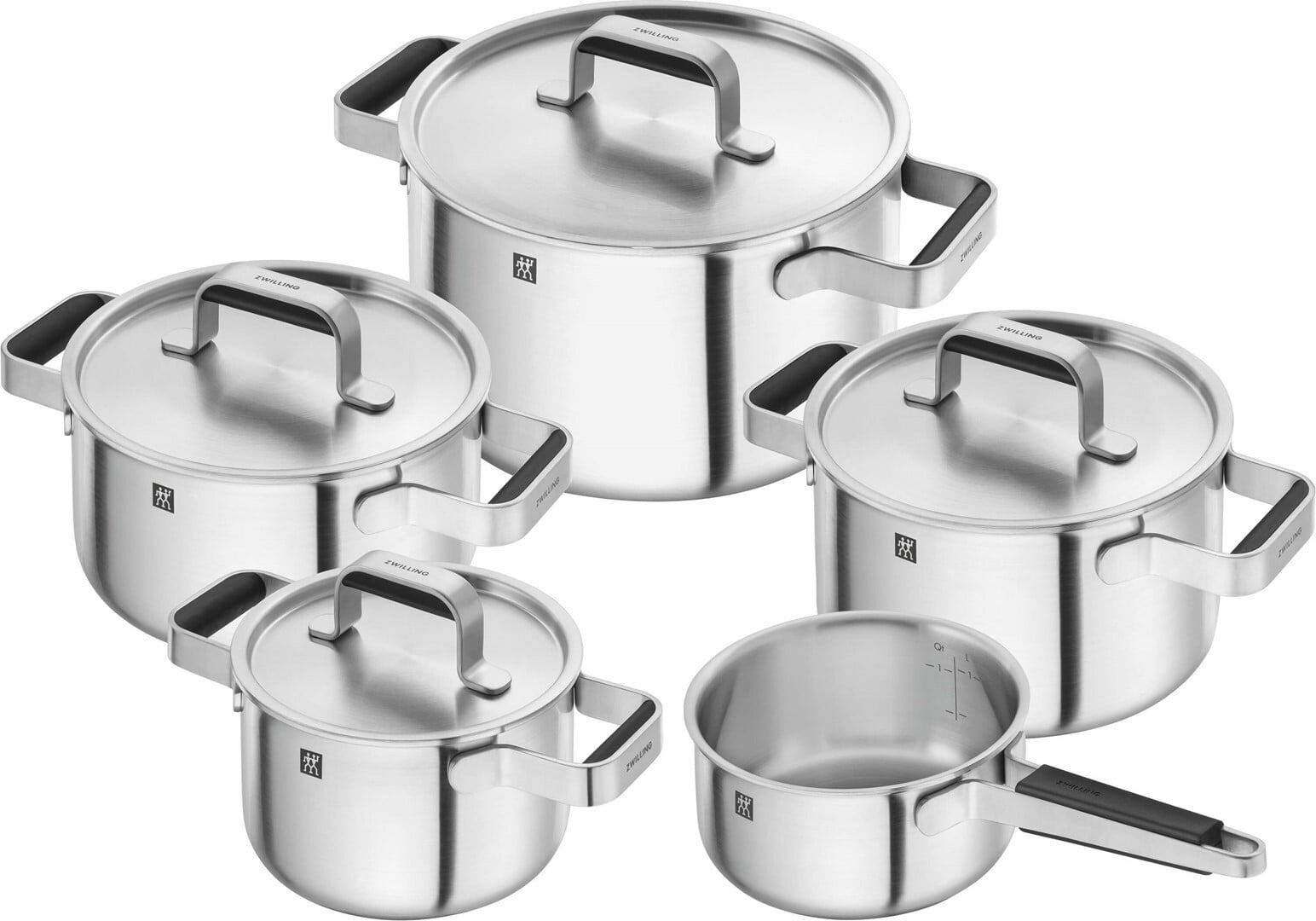 Pure Topf-Set mit Stieltopf und 4 Deckeln, Edelstahl, 9-teilig