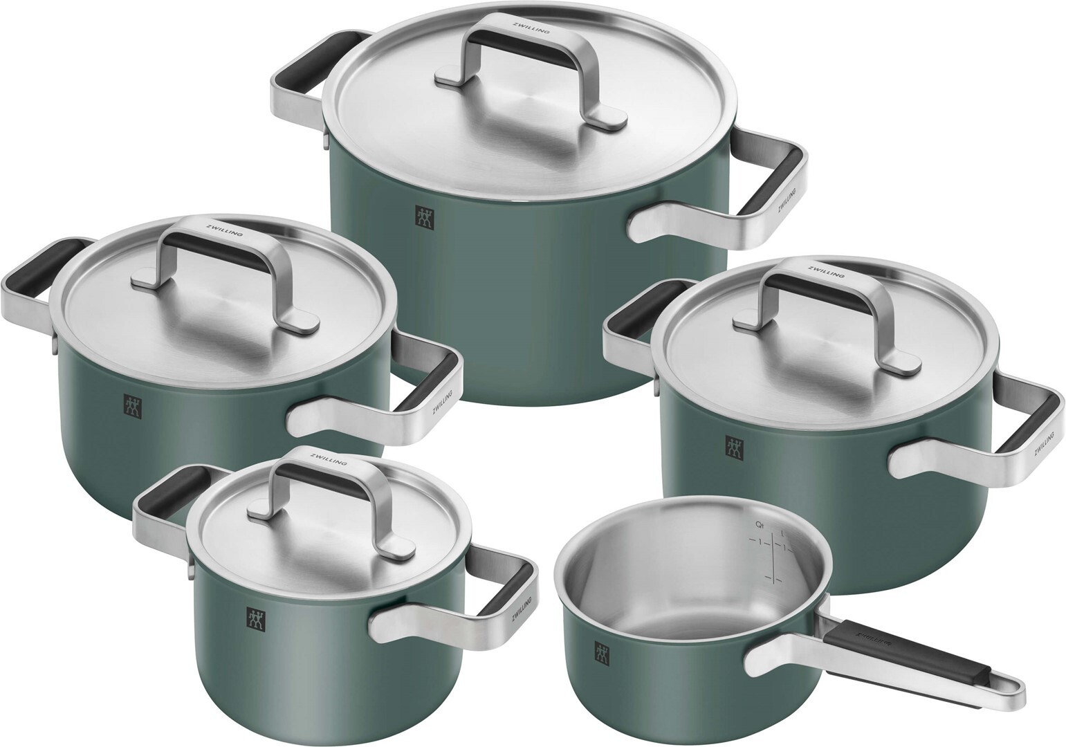 Pure Topfset mit Stieltopf, grün, 9-teilig