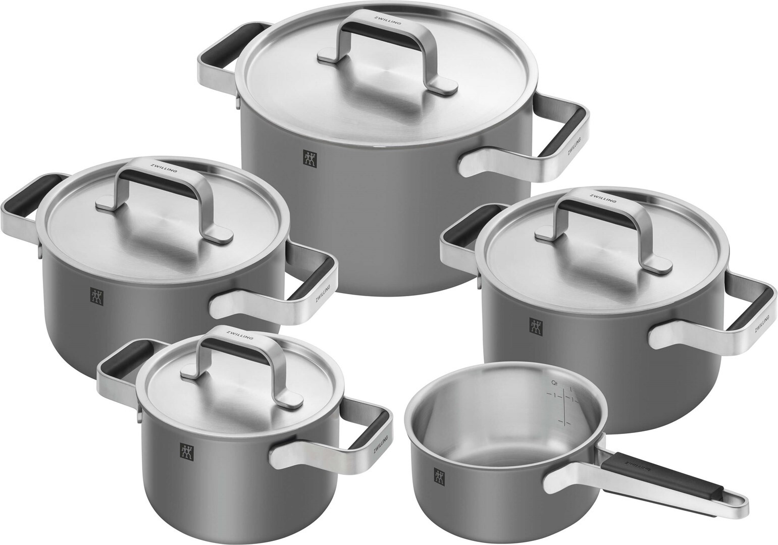 Pure Topfset mit Stieltopf und 4 Deckeln, grau, 9-tlg.
