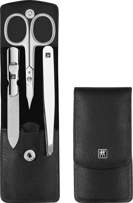 Set de 3 Piezas para Manicura Classic Inox, de acero inoxidable, negro, con estuche de cuero