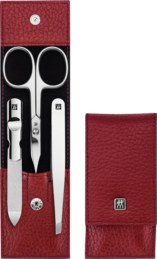 Set de Manicura Classic Inox, de acero inoxidable, con tijeras y estuche de piel, Set de 3 piezas