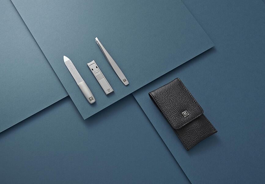 Set de Manicura Twinox de piel, negro, 3 piezas