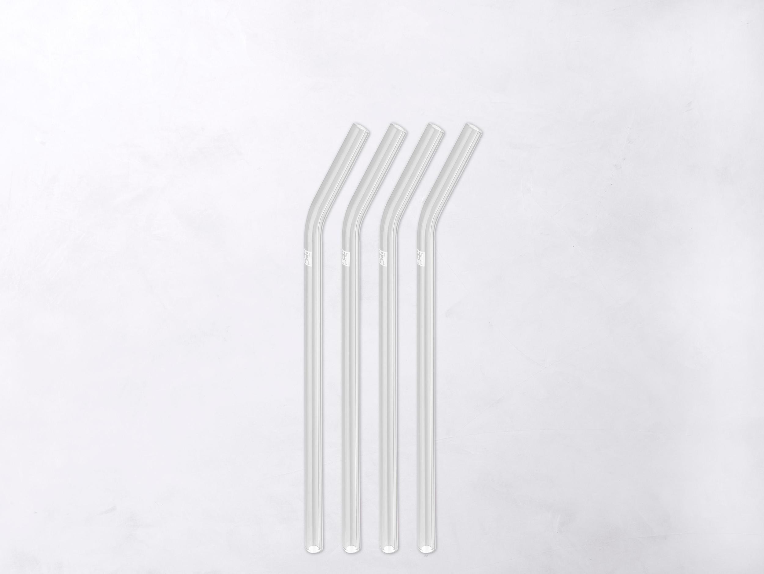 4pcs White Glass Reusable Straws With Curved Shape And Heat