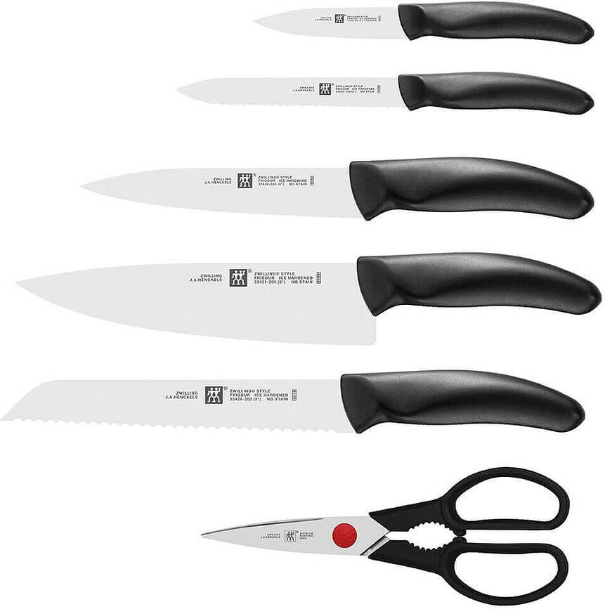 Style Bloc de Couteaux auto-affûtant, avec 5 couteaux et ciseaux, Set 7 pièces