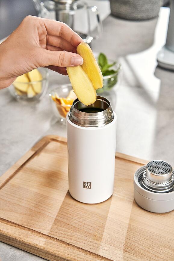 Thermo Bouteille isotherme avec infuseur à thé, 420 ml, blanche