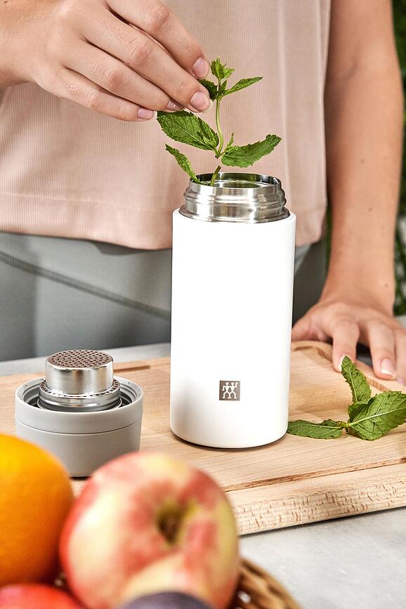 Thermo Bouteille isotherme avec infuseur à thé, 420 ml, blanche