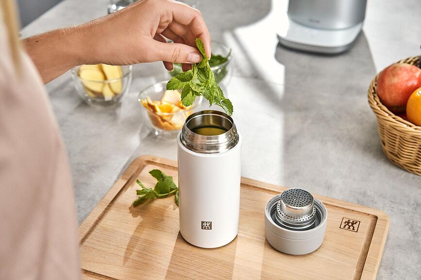 Thermo Bouteille isotherme avec infuseur à thé, 420 ml, blanche