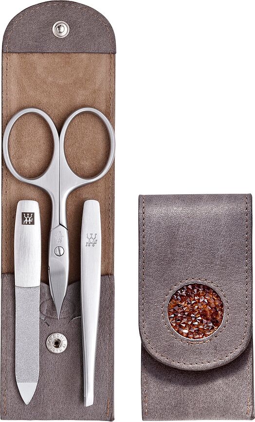 Twinox Manicure accessories taupe in a leather case 3 el.