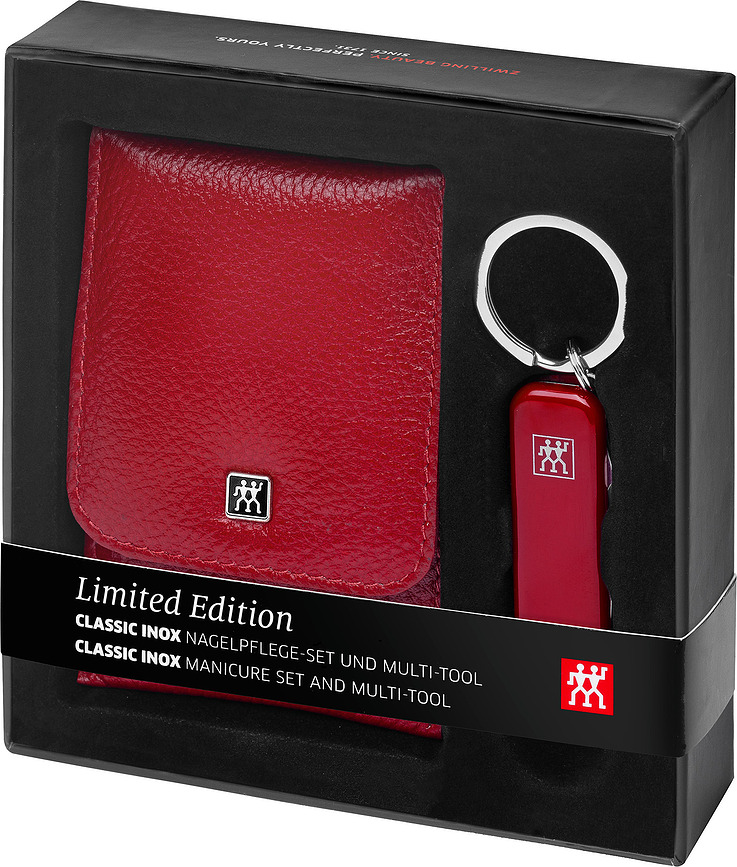 Twinox Pripomočki za manikuro v usnjenem etuiju, rdeči, 4 kosi