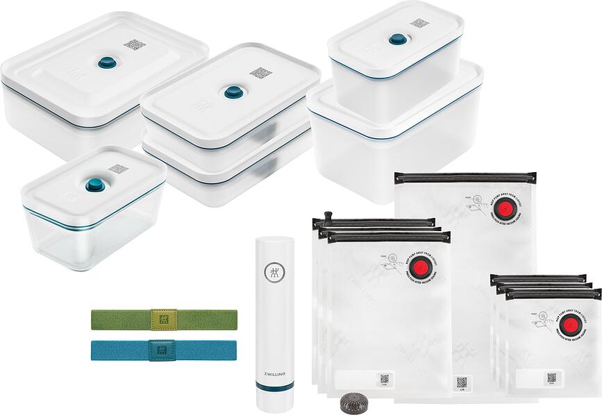 Zwilling Fresh & Save Set vakuumskih posod s črpalko in vrečkami, M/L, morske, 17-delni set