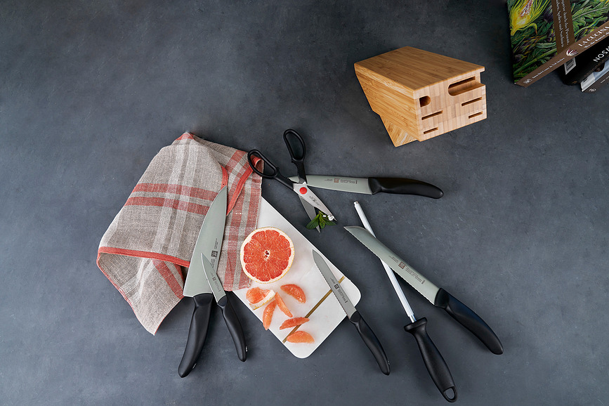Zwilling Style Σετ Μαχαιριών, με μπλοκ, 5 μαχαίρια, ψαλίδι, ακονιστήρι, Σετ 8 τεμαχίων